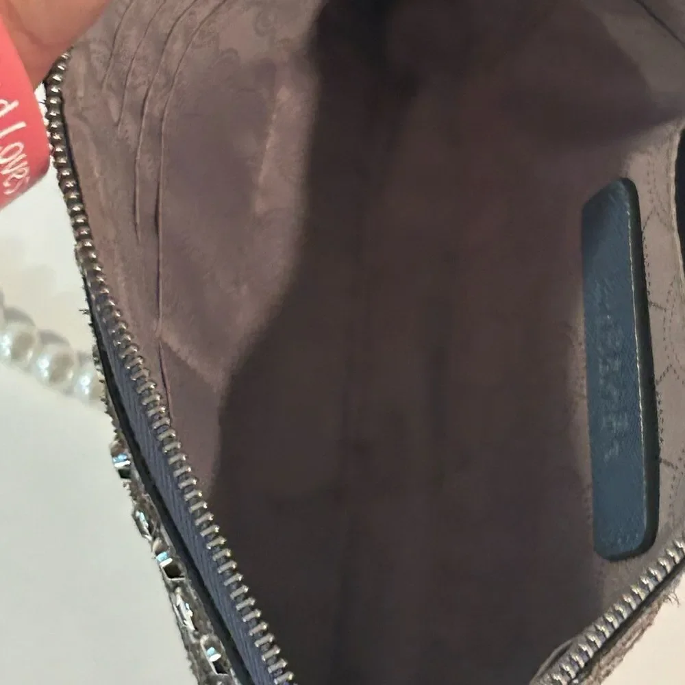 Michael Kors Blue Snakeskin Studded Leather Wristlet Clutch Wallet